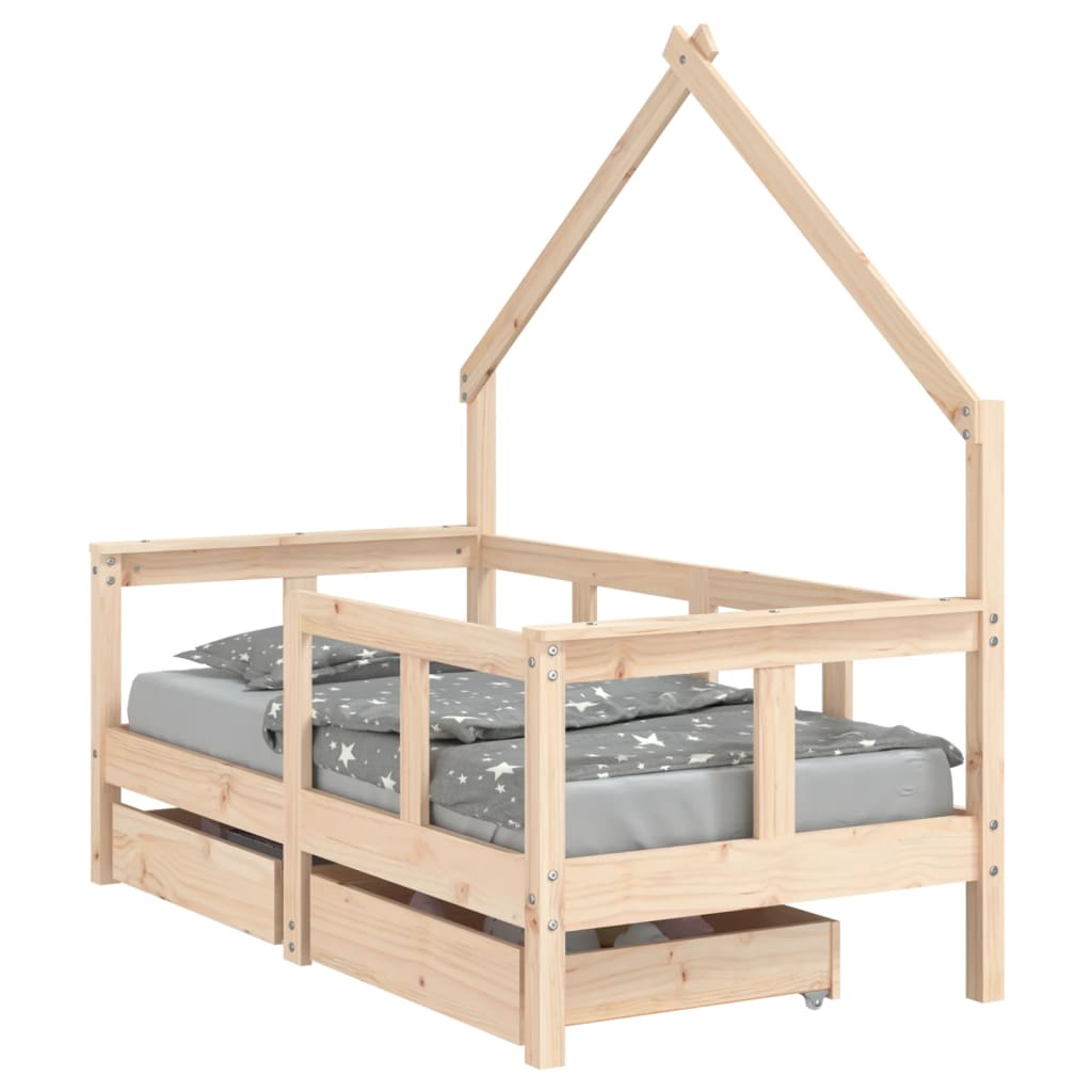Kids Bed Frame with Drawers 70x140 cm Solid Wood Pine
